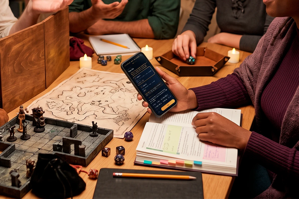 A player reading an explanation card for a character choice on their device